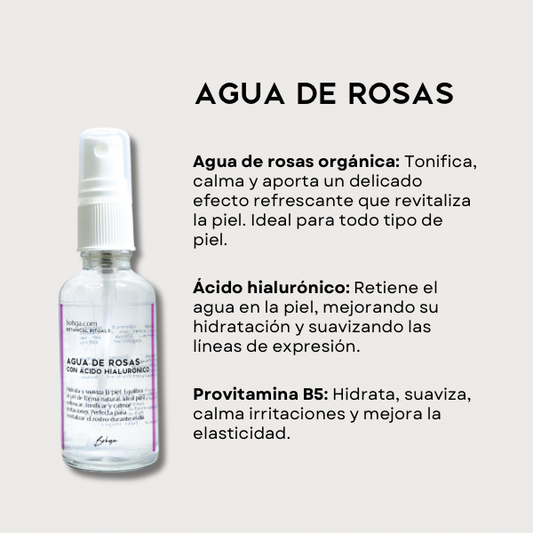 Agua de rosas con ácido hialurónico